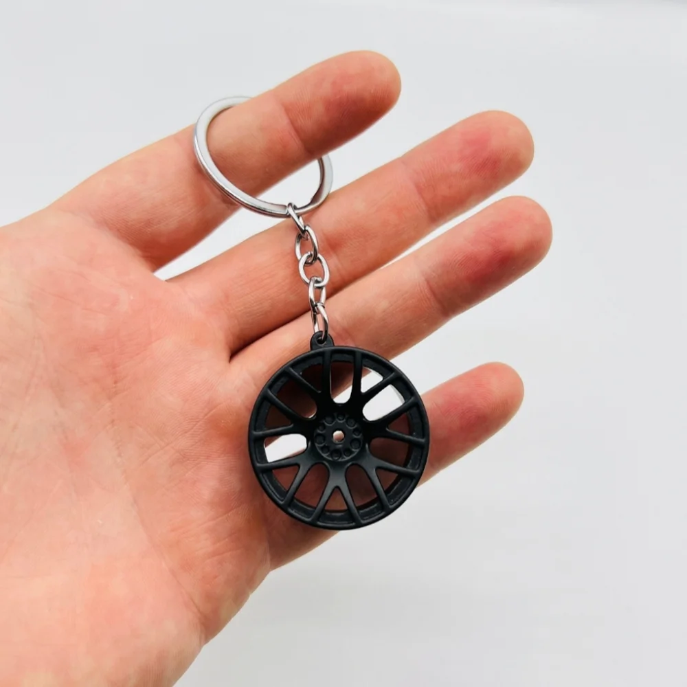 Black Alloy‎ Wheel Keychain Stainless Steel Car Rim Keyring, Car Part Key Holder